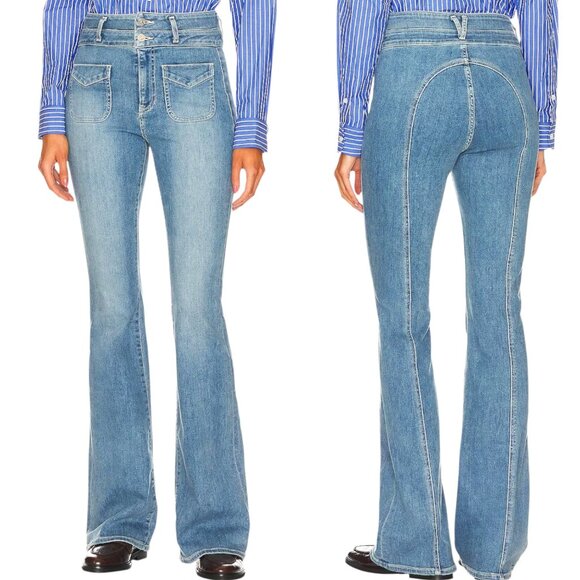 Veronica Beard, Women’s ‘Beverly’ High-Rise Skinny Flare Silver Surfer - Blue 23 - Picture 1 of 12